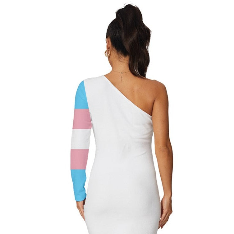 Blue Pink White Pride White Long-Sleeve One Shoulder Mini Dress