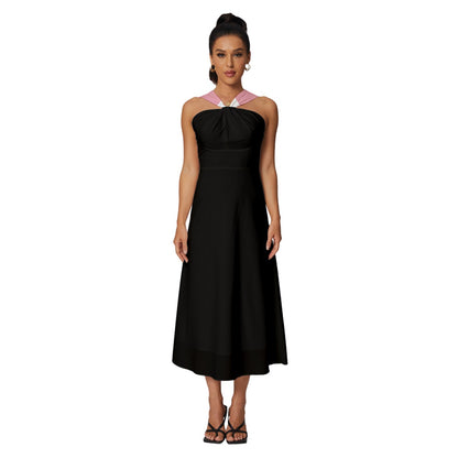 Black Sleeveless Cross Fronted Mid-Length Chiffon Cocktail Dress