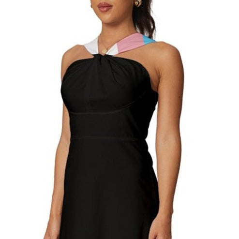 Black Sleeveless Cross Fronted Mid-Length Chiffon Cocktail Dress