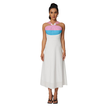 White Sleeveless Cross Fronted Mid-Length Chiffon Cocktail Dress