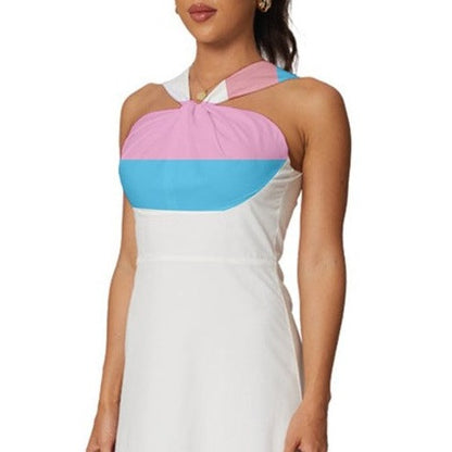 White Sleeveless Cross Fronted Mid-Length Chiffon Cocktail Dress