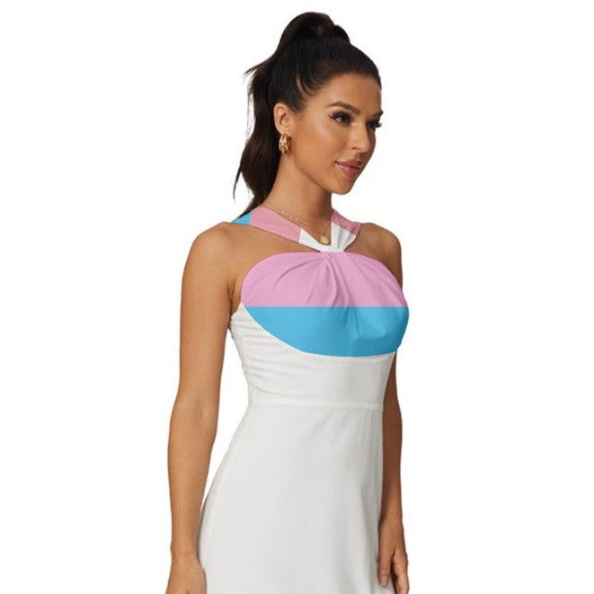 White Sleeveless Cross Fronted Mid-Length Chiffon Cocktail Dress