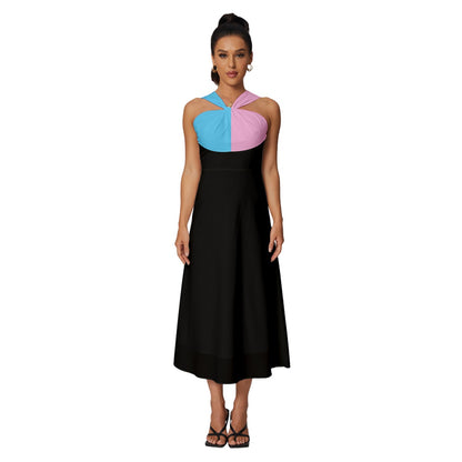 Sleeveless Cross Front Cocktail Midi Chiffon Dress