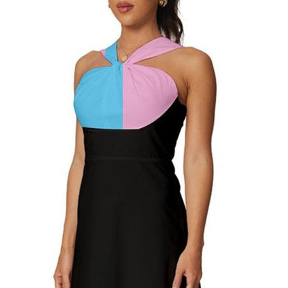 Sleeveless Cross Front Cocktail Midi Chiffon Dress