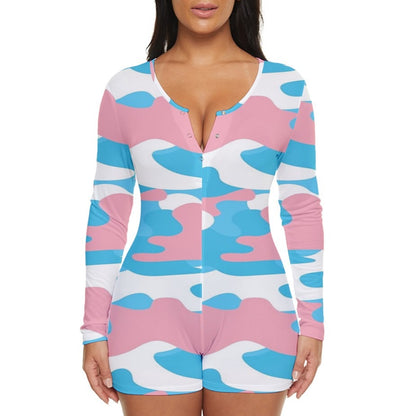 Teen-Plus Size Blue Pink White Camouflage Short Romper