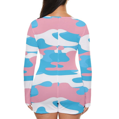 Teen-Plus Size Blue Pink White Camouflage Short Romper