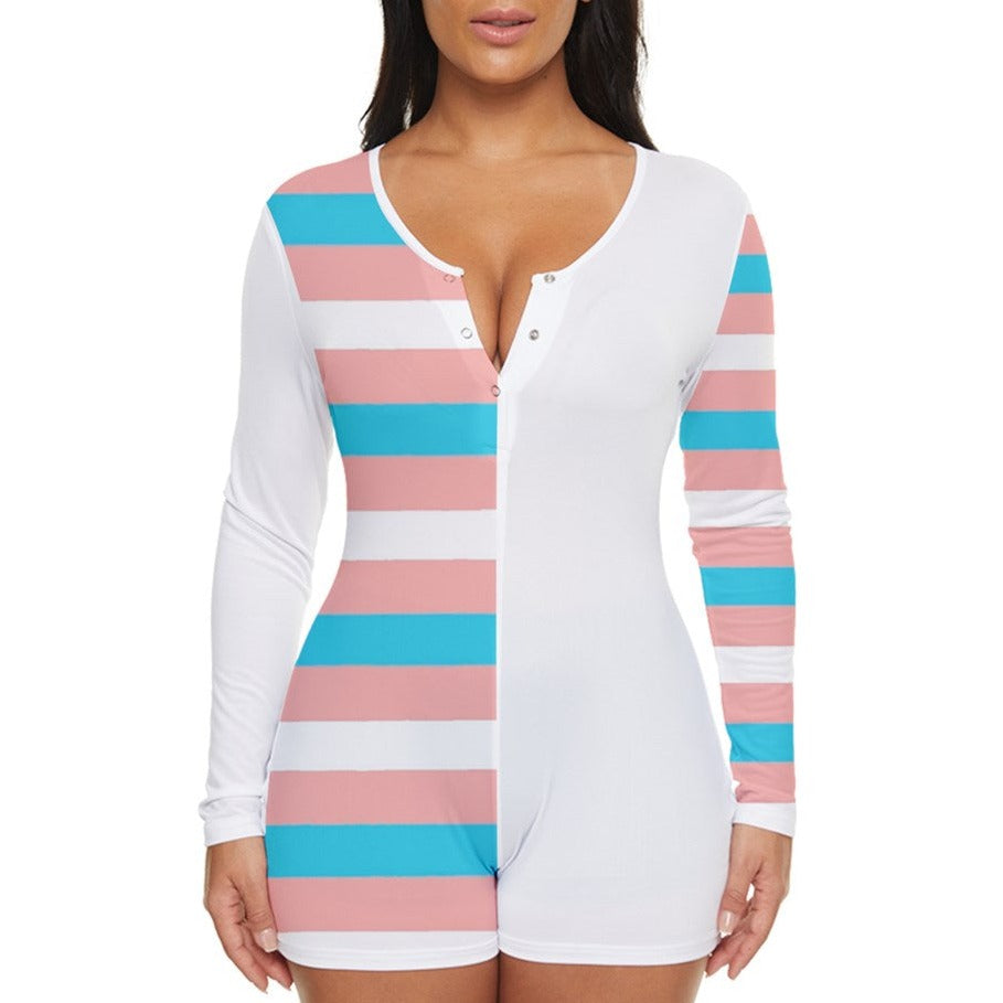 Teen-Plus Size Blue Pink White Candy Stripe White Short Romper