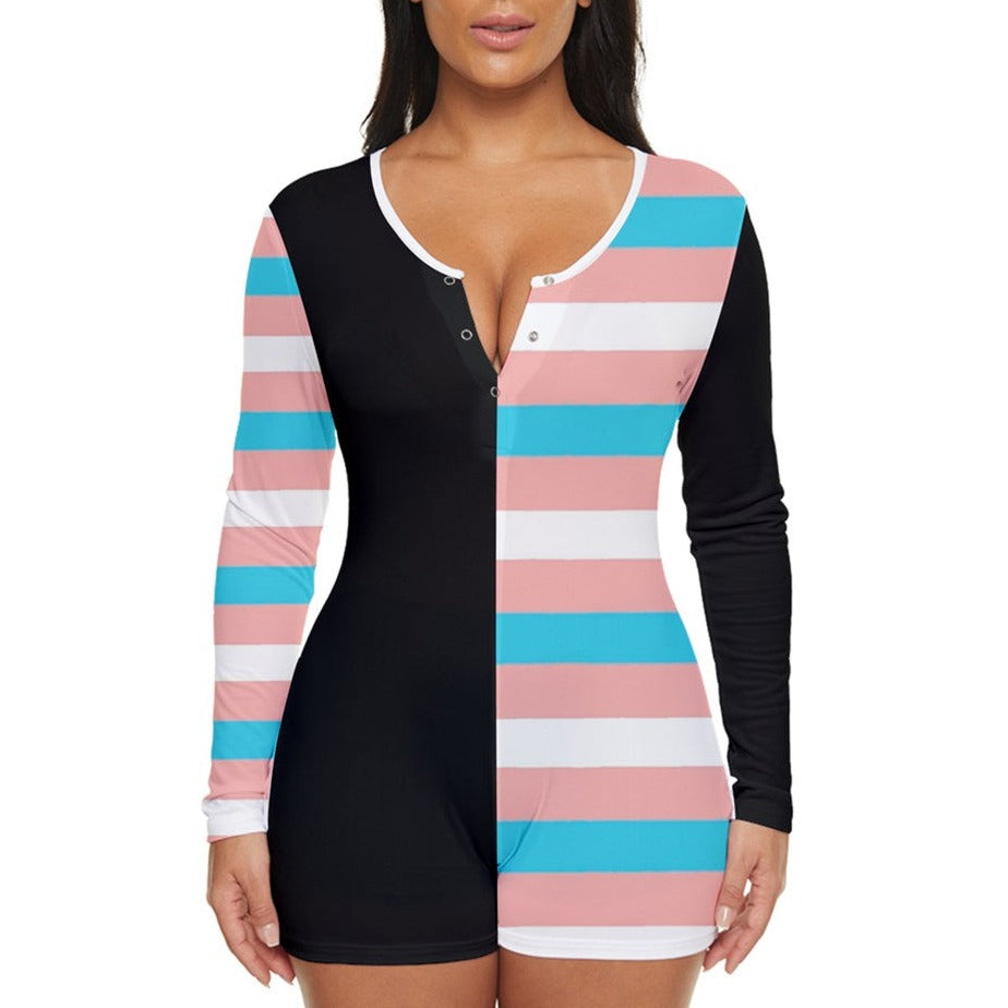 Teen-Plus Size Blue Pink White Candy Stripe Black Short Romper