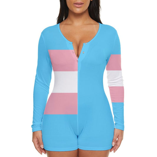 Teen-Plus Size Blue Pink White All Over Pride Short Romper