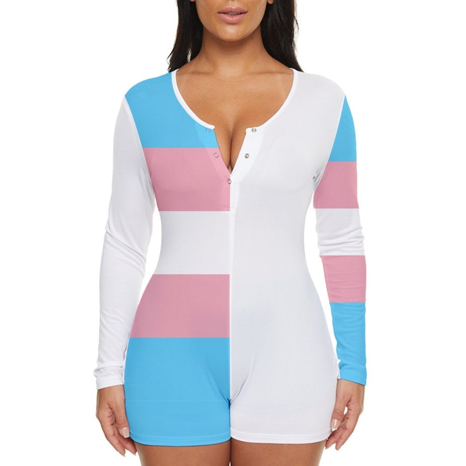 Teen-Plus Size Blue Pink White Pride Short Romper