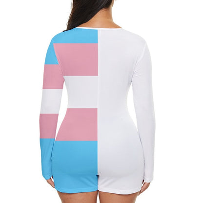 Teen-Plus Size Blue Pink White Pride Short Romper