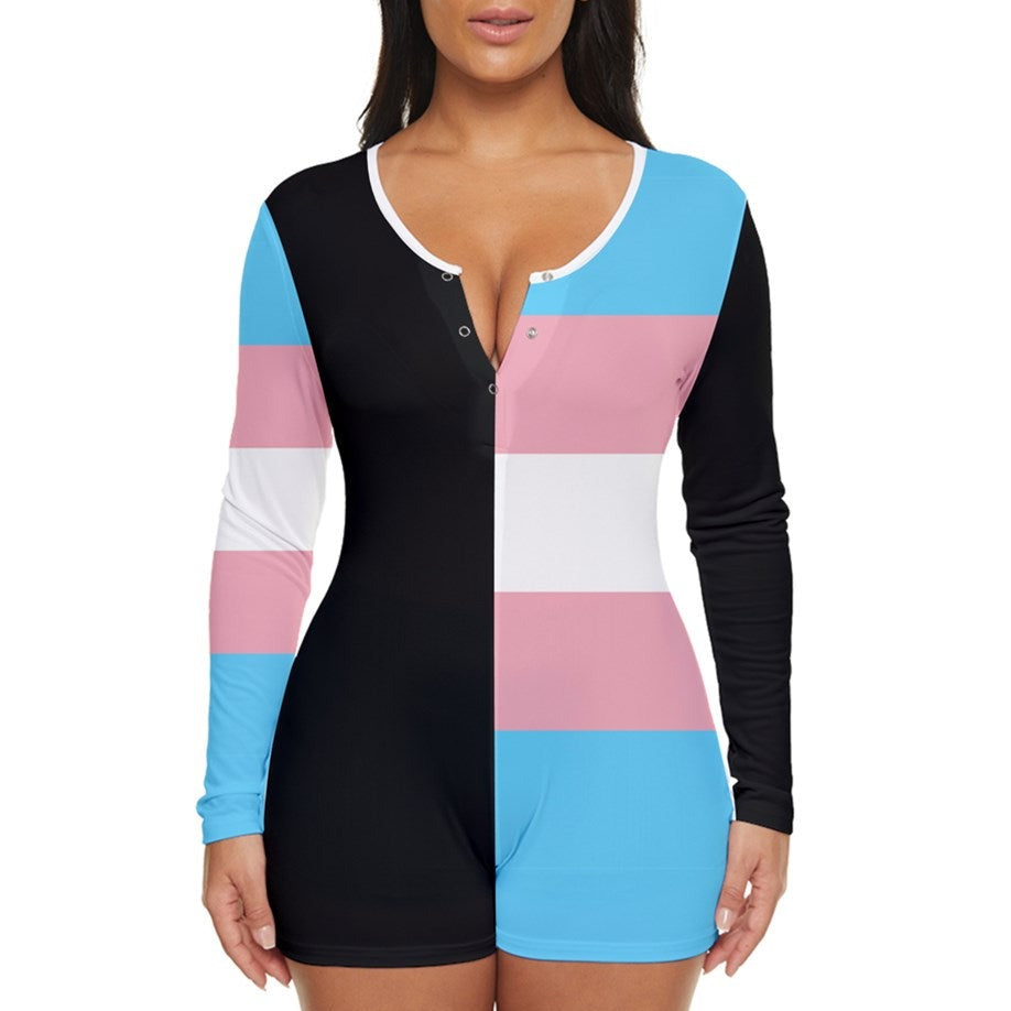 Teen-Plus Size Blue Pink White Pride Black Short Romper