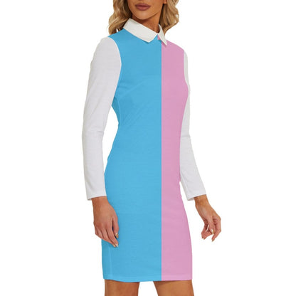 Plus Size Blue Pink White All Over Pride Shirt-Collar Style Bodycon Dress