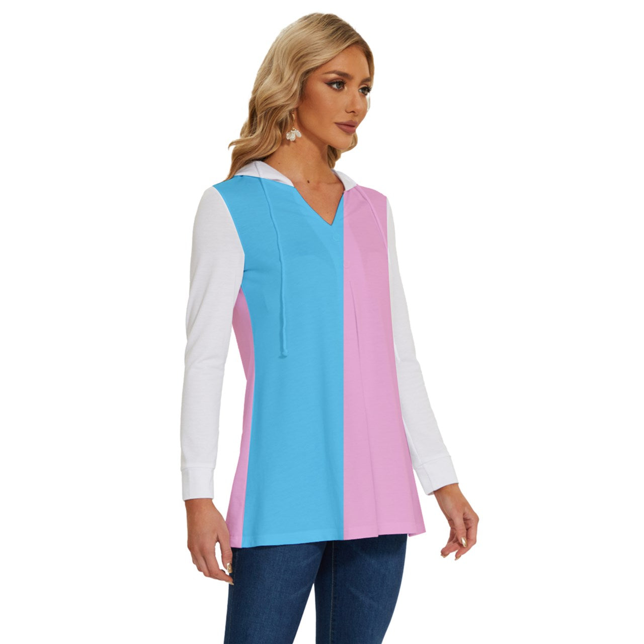 Plus Size Blue Pink White Pride Soft, Stretchy and Lightweight Hoodie