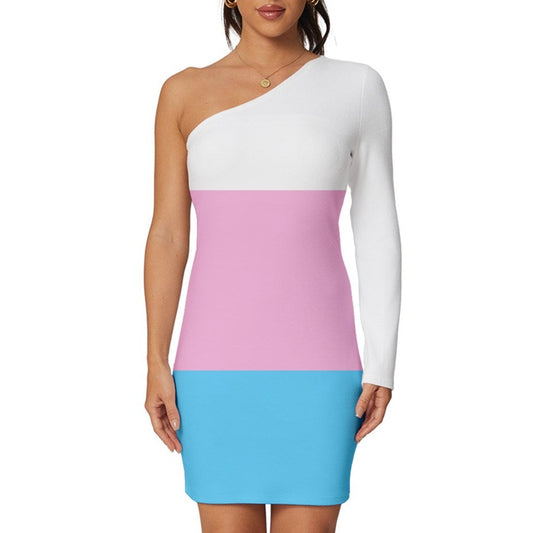 Blue Pink White Pride White Long-Sleeve One Shoulder Mini Dress