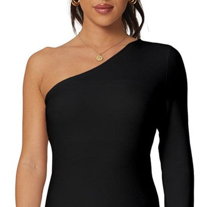 XS - 5XL Classic Black Femboy Long-Sleeve One Shoulder Mini Dress