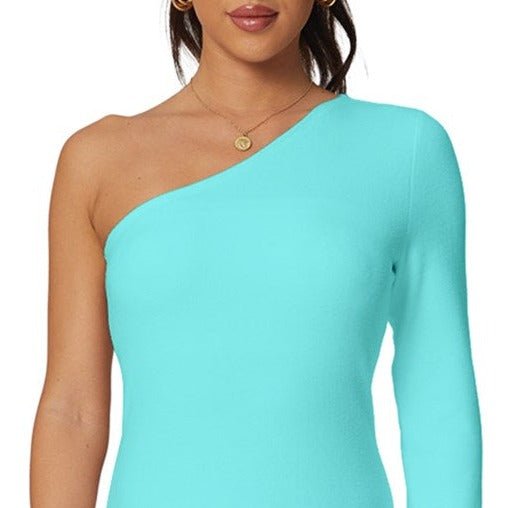 XS - 5XL Spearmint Femboy Long-Sleeve One Shoulder Mini Dress