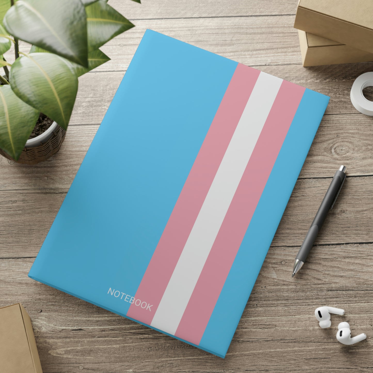 Blue Pink White Trans Pride All Over Puffy Cover Notebook