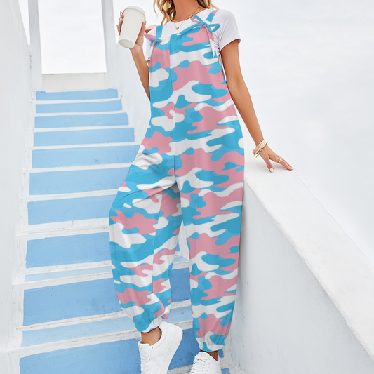 Blue Pink White All Over Pride Camouflage Bow-Tie Dungarees