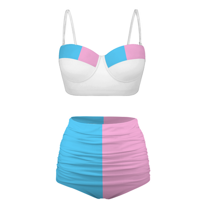 Teen Blue Pink White Pride High-Waisted Bottom Two-Piece Swimsuit Bikini Set