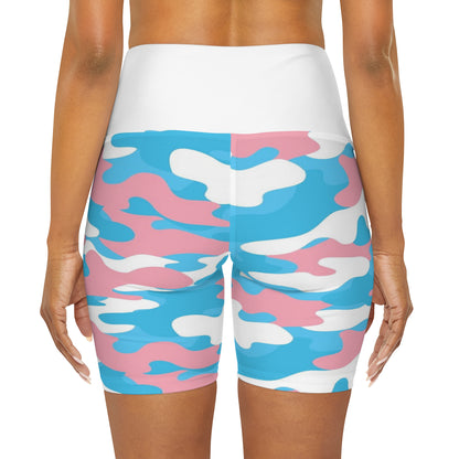 Blue Pink White High Waisted Yoga Shorts