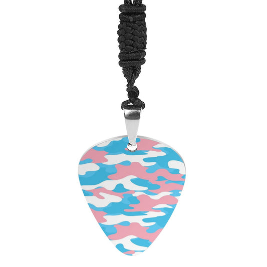 Blue Pink White Pride Camouflage Titanium Steel Guitar Pick Pendant Necklace