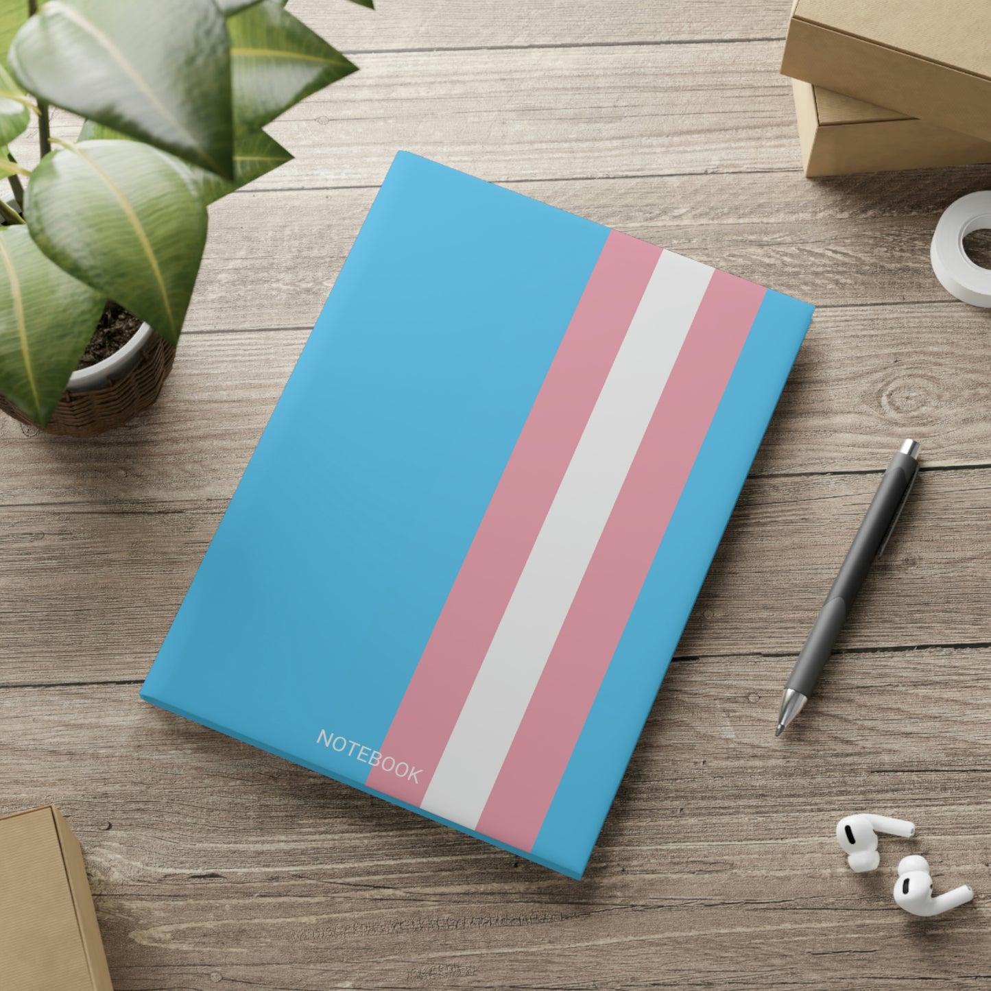 Blue Pink White Trans Pride All Over Puffy Cover Notebook