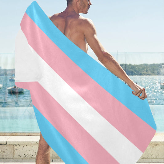 Blue Pink White All Over Trans Pride Queen Size Beach Towel