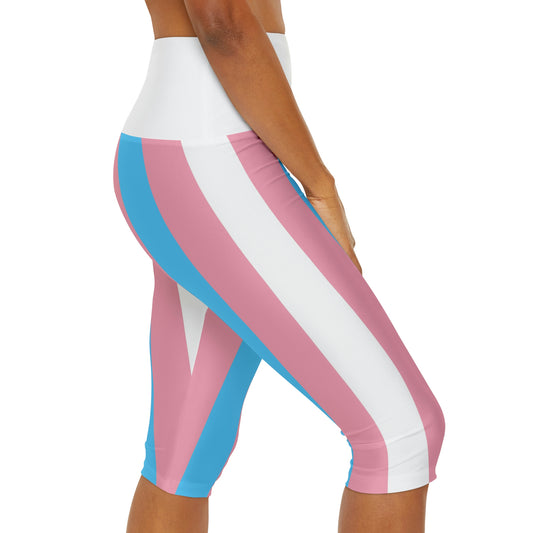 Blue Pink White Teen All Over Pride White Fitness Capri