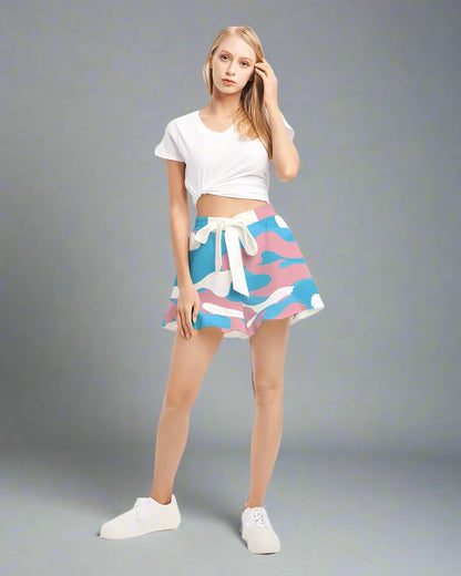 Teen Blue Pink White Pride Camouflage Ruffle Shorts