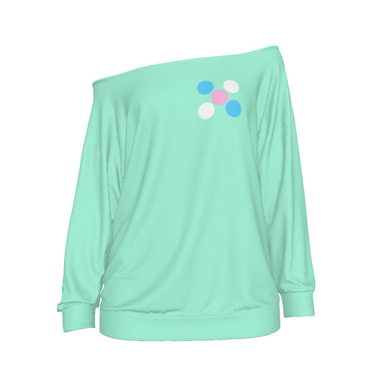 Blue Pink White Pride 'Five Dots' Mint Off-Shoulder Sweatshirt