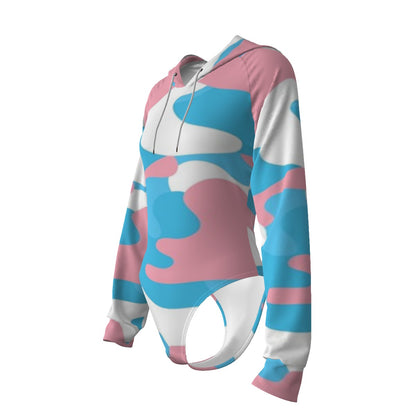 Blue Pink White Teen Pride Skinny-Fit Long Sleeved Hooded Bodysuit