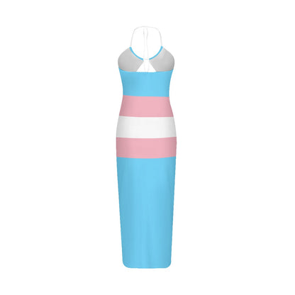 Plus Size Sexy Blue Pink White All-Over Pride Spaghetti-Tied Hollow Camisole Dress