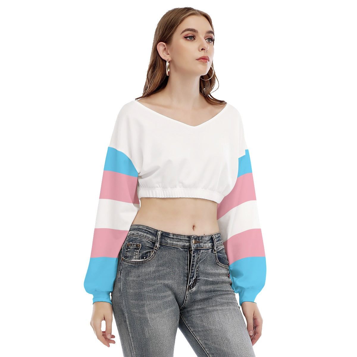 Blue Pink White Pride Elasticated Cropped Sweatshirt