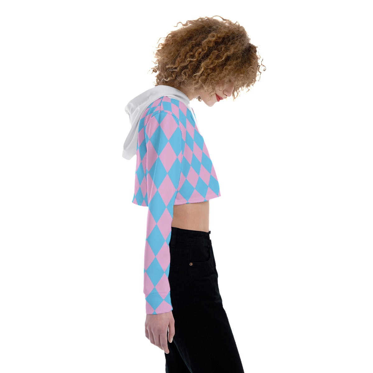 Blue Pink White Pride Circus Check Cropped Hooded Top