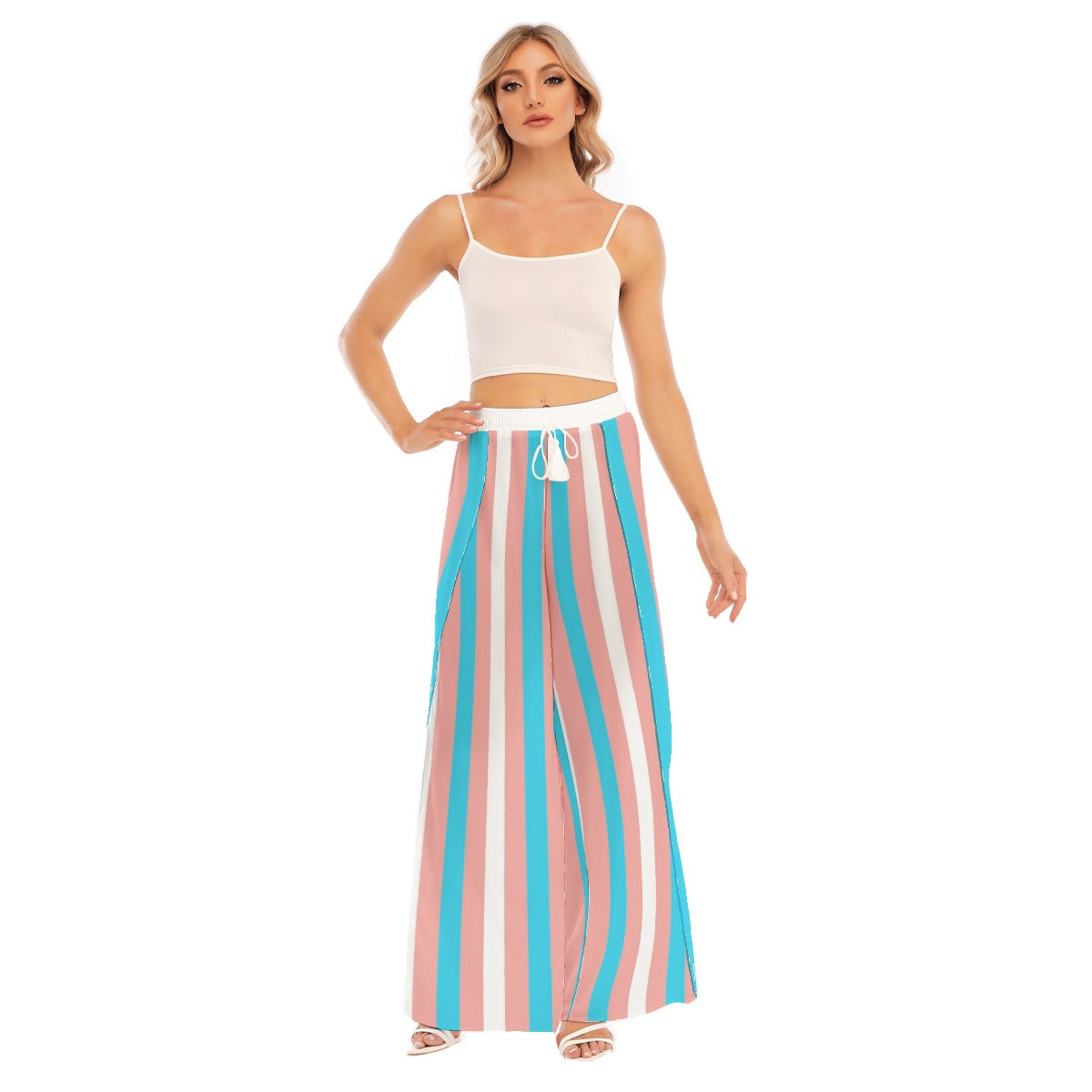 Blue Pink White Pride Split  Chiffon Beach Palazzo