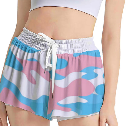 Blue Pink White Pride Camouflage/White Inner Fitness Sport Culottes