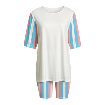 Trans Coloured Pride Candy Striped Short-Sleeve T-Shirt and Short-Leg Pajama Set