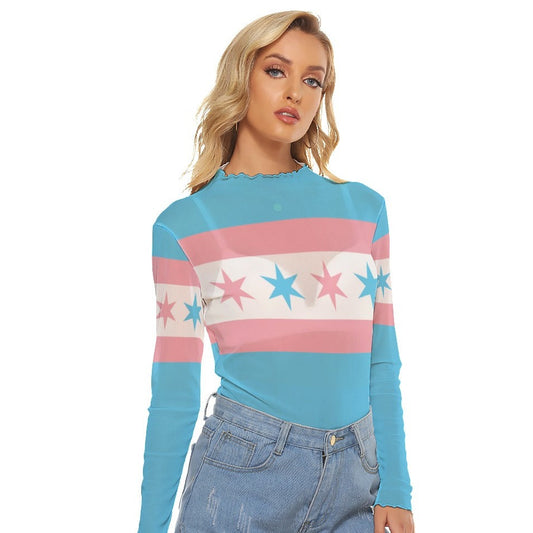 Teen Blue Pink White See-Thru Top