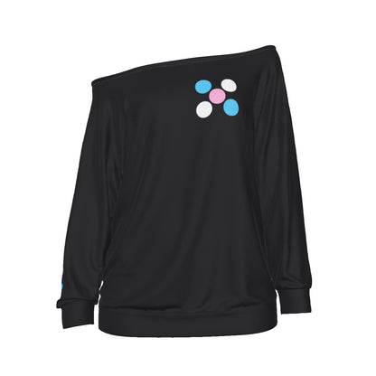 Blue Pink White Pride 'Five Dots' French Navy Off-Shoulder Sweatshirt