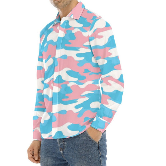 Plus Size Blue Pink White Pride Collared Boyfriend Shirt