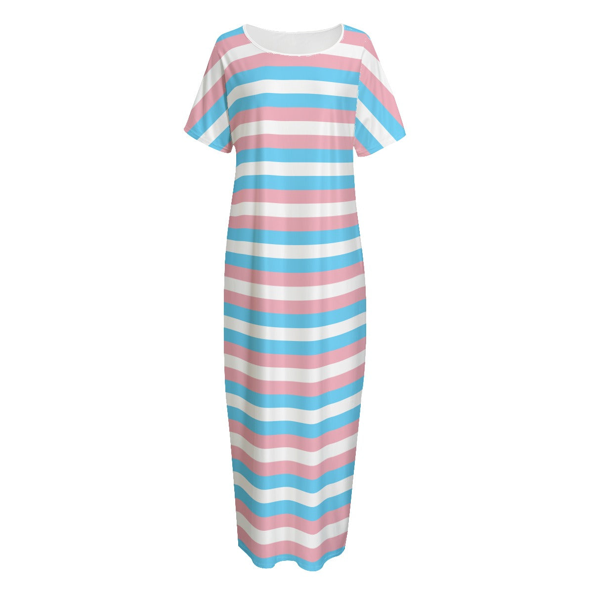 S-5XL Blue Pink White Pride  Candy Striped Long T-Shirt Style Nightdress