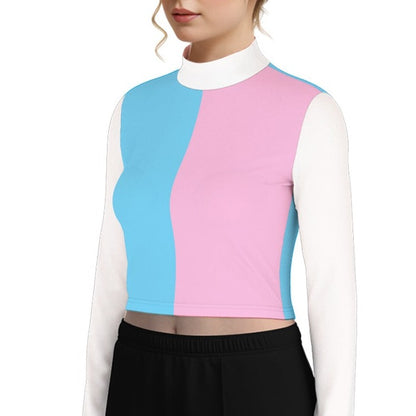 Plus Size Blue Pink White Turtleneck T-Shirt
