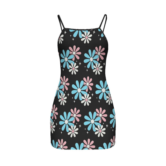 Plus Size Blue Pink White Big Daisies Pride Series Black Cami Dress