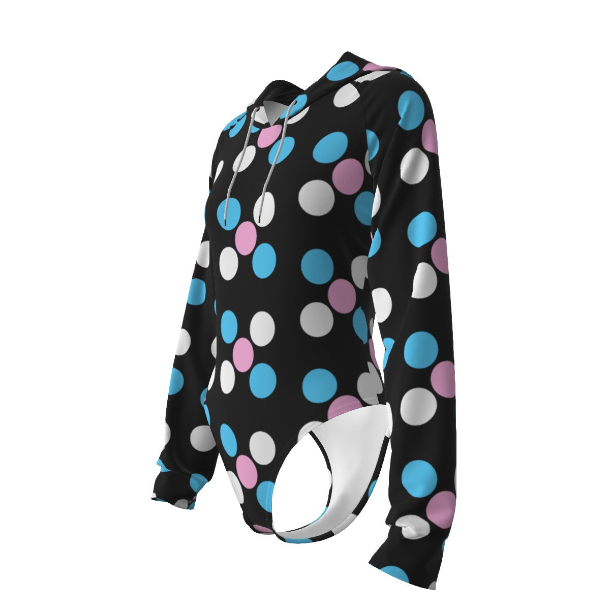 Teen Blue Pink White 'Pride Five Spots' Black Hooded Bodysuit