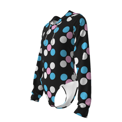 Teen Blue Pink White 'Pride Five Spots' Black Hooded Bodysuit