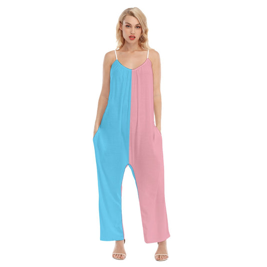Trans Coloured Pride Paris Cami-Strapped Loose Baggy Jumpsuit