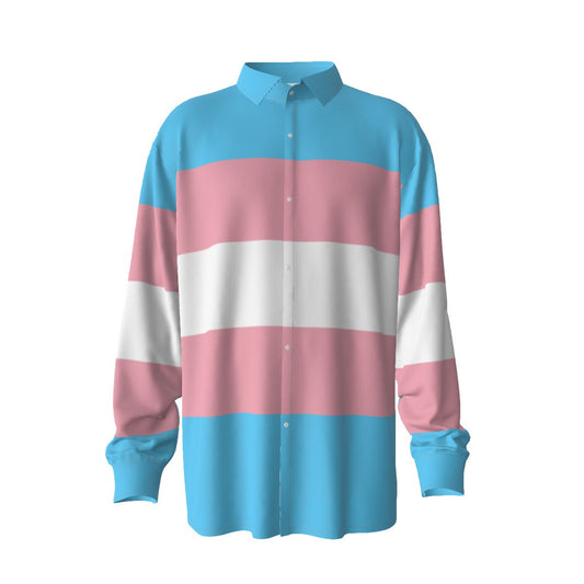 Trans Coloured Pride Boyfriend Imitation Silk Long-Sleeved Shirt