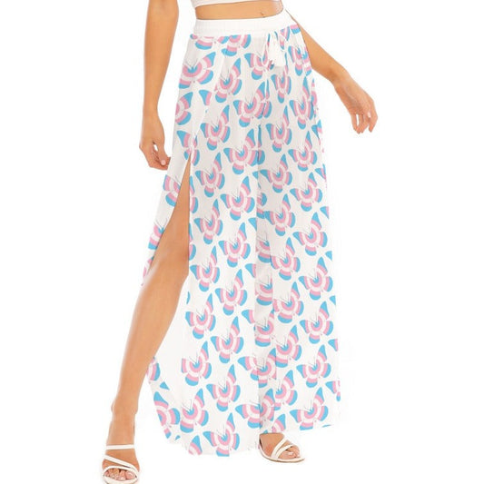 Blue Pink White Pride Split  Chiffon Beach Palazzo