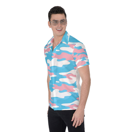 Plus Size Blue Pink White Pride Collared Boyfriend Shirt